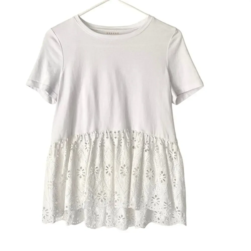 Kate Spade Broome Street White Eyelet Flounce T-shirt size XS